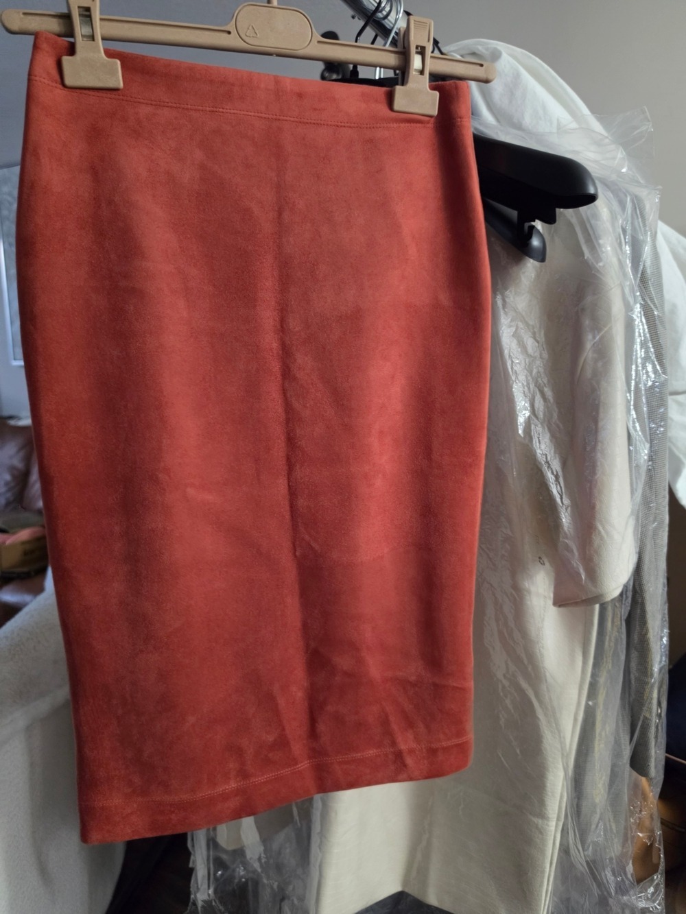 Philosophy Faux Suede Pencil Skirt - Rust Size XS